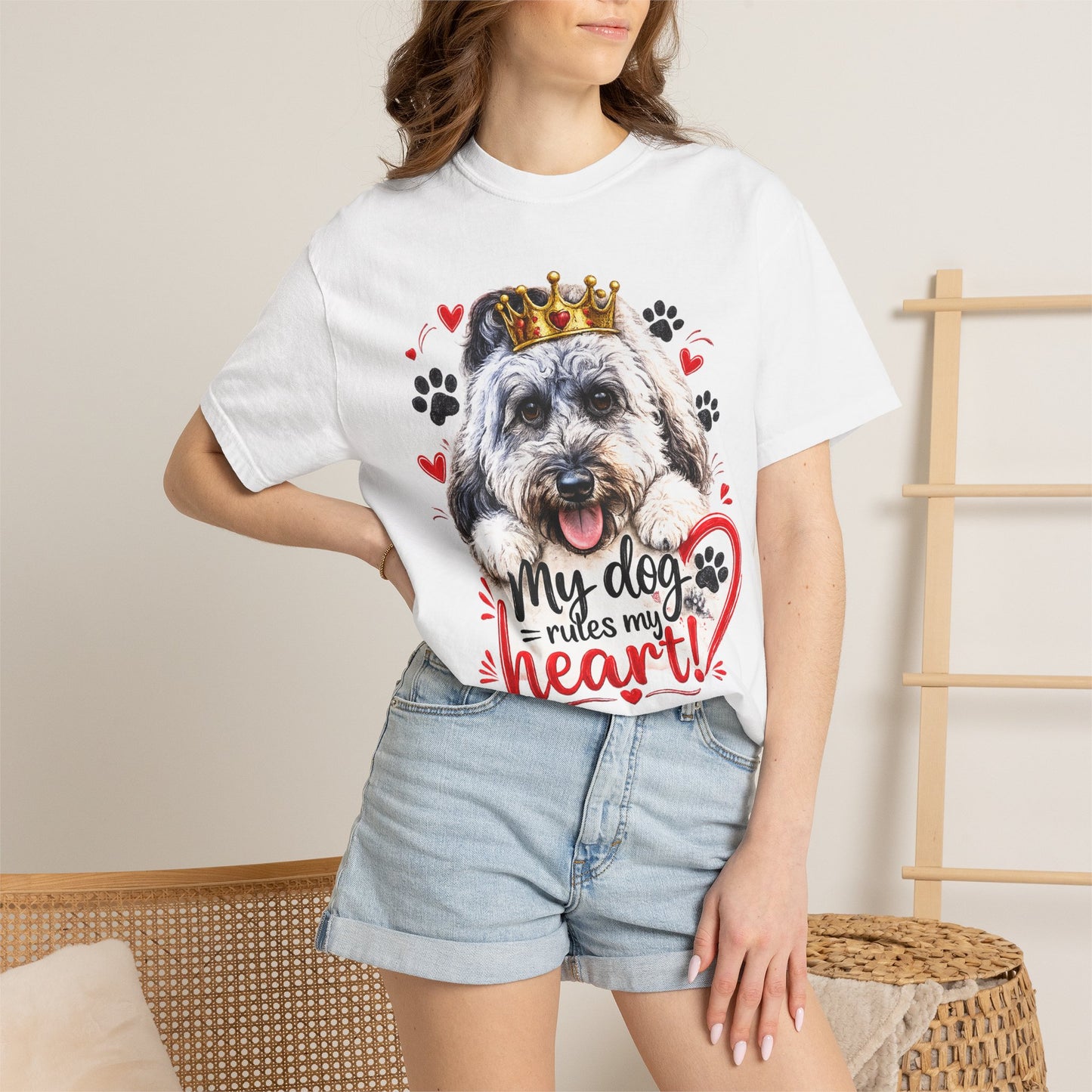 Dog Lover T-Shirt — “My Dog Rules My Heart” Cute Crowned Pup Design