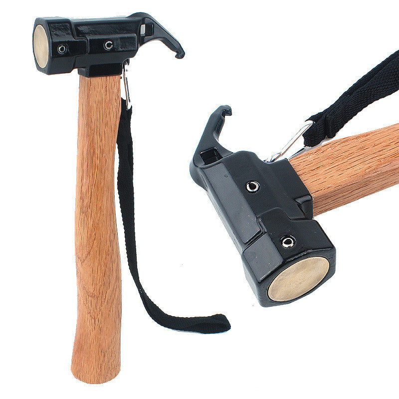 Hammer Copper Outdoor Tent With Wooden Handle Anti-slip Rope Brass Camping Hammer for Pulling Tent Nail Peg Survival Tool