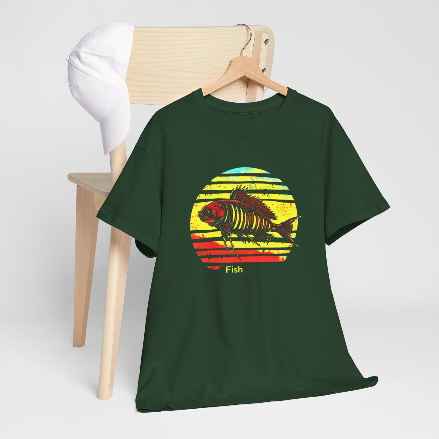 Fish Skeleton Sunset Graphic T-Shirt – Artistic, Bold, and Stylish!