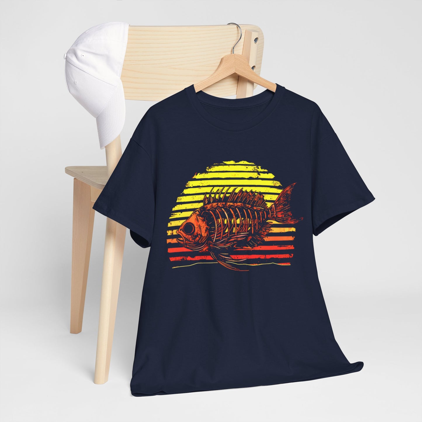 Sunset Fish Skeleton Graphic Tee – Bold & Stylish Summer Vibes!