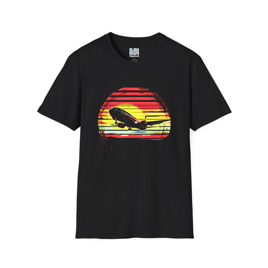 Jetliner Sunset Takeoff T-Shirt – Aviation Graphic Tee for Travel Lovers