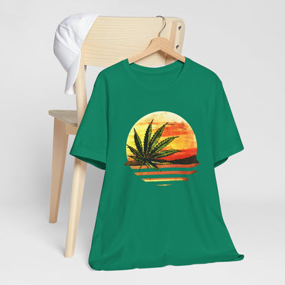 Green Cannabis Leaf Sunset T-shirt design