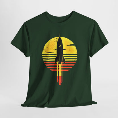 "Sunset Rocket Launch Space Exploration T-Shirt – Astronaut's Dream Graphic Tee"