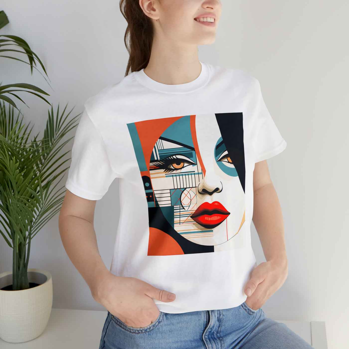 Graphical art and suprematism collection: Round girl's face with red lips