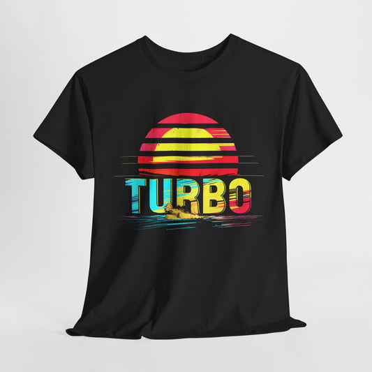 "Turbo Sunset Graphic T-Shirt – High-Octane Style Design"