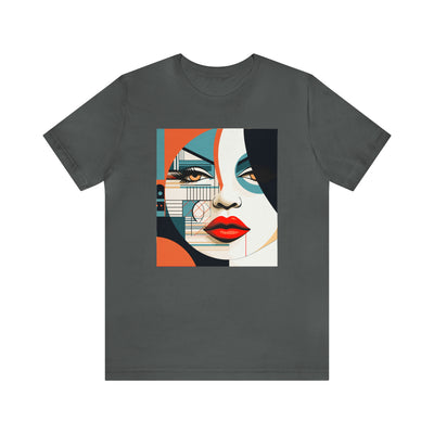 Graphical art and suprematism collection: Round girl's face with red lips