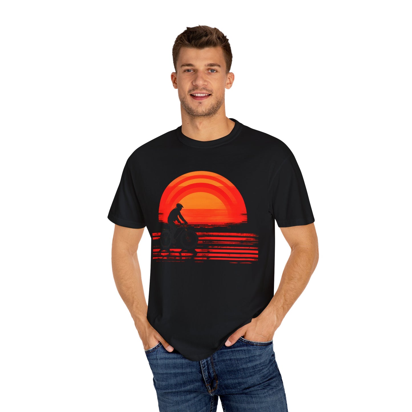 Red Sunset Cycling Graphic Tee | Vibrant Bicycle Ride Design