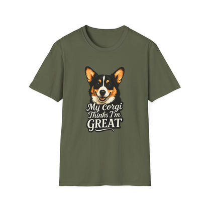 Corgi Lover T-Shirt - My Corgi Thinks I'm Great, Cute Dog Tee, Pet Owner Gift, Animal Lover Apparel, Funny Dog Shirt