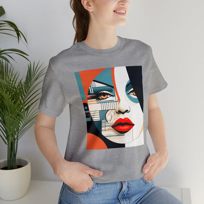 Graphical art and suprematism collection: Round girl's face with red lips