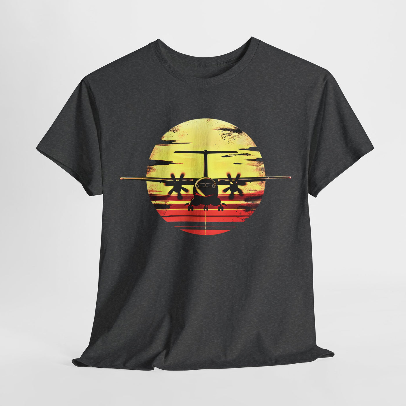 ATR-72 Turboprop Sunset Graphic T-Shirt – Aviation Art | Premium Cotton Tee