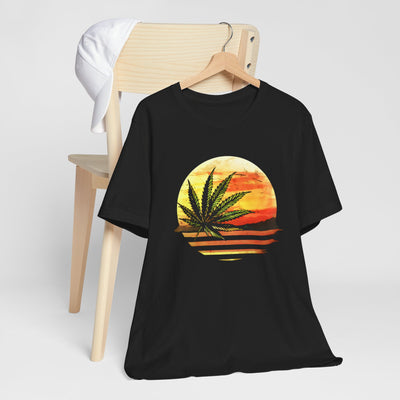 Green Cannabis Leaf Sunset T-shirt design