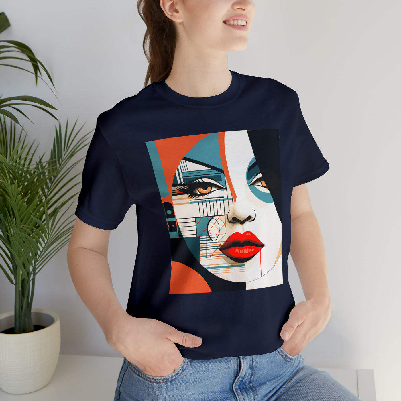 Graphical art and suprematism collection: Round girl's face with red lips