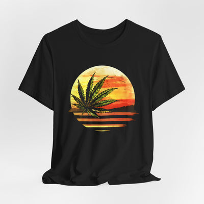 Green Cannabis Leaf Sunset T-shirt design