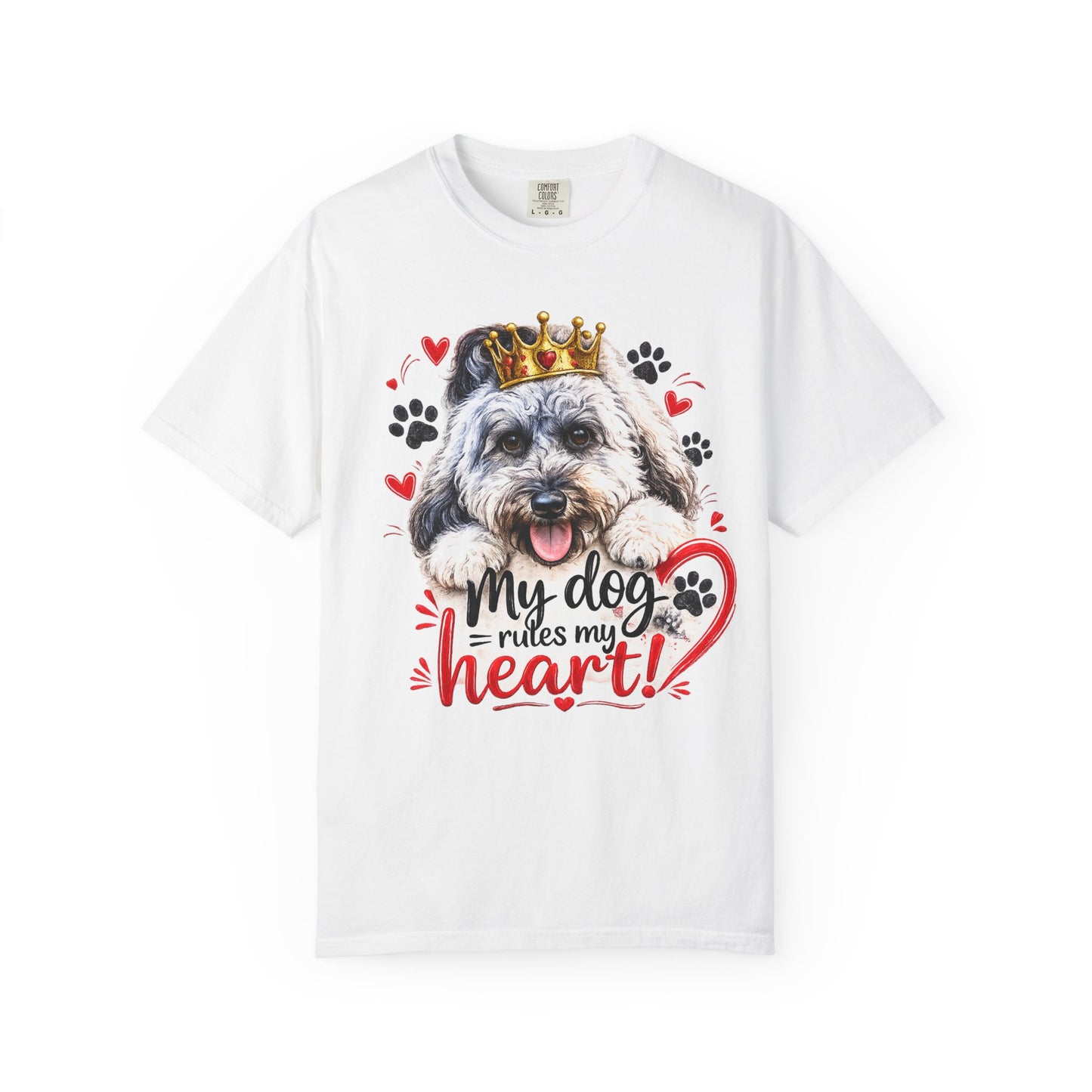 Dog Lover T-Shirt — “My Dog Rules My Heart” Cute Crowned Pup Design