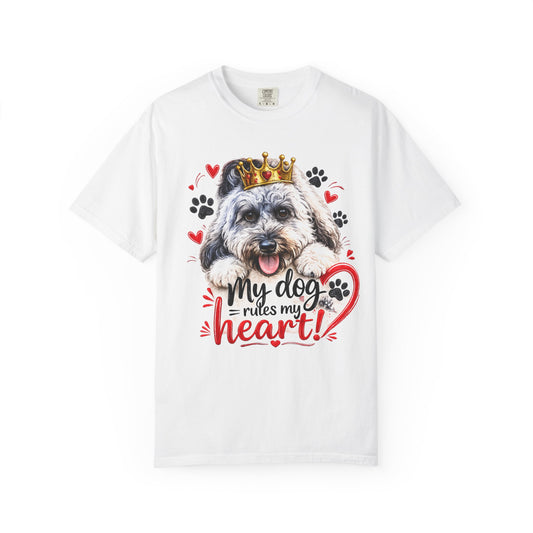 Dog Lover T-Shirt — “My Dog Rules My Heart” Cute Crowned Pup Design