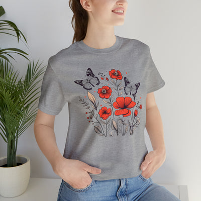 Minimalist graphics collection: Line art Poppy Flowers and Butterflies