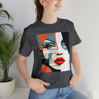 Graphical art and suprematism collection: Round girl's face with red lips