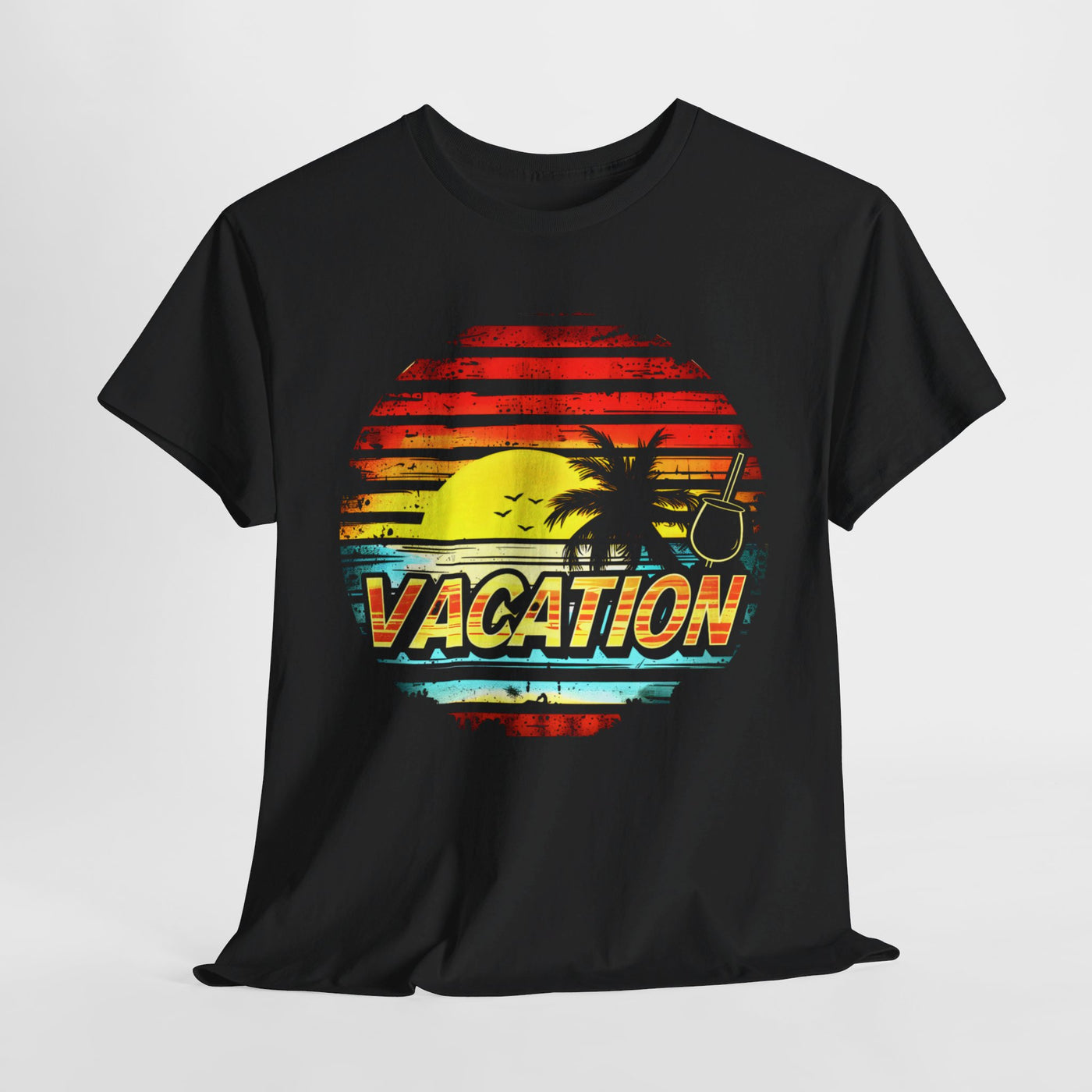 Sunset Cocktail Vacation T-Shirt – Tropical Vibes Graphic Tee for Beach Lovers