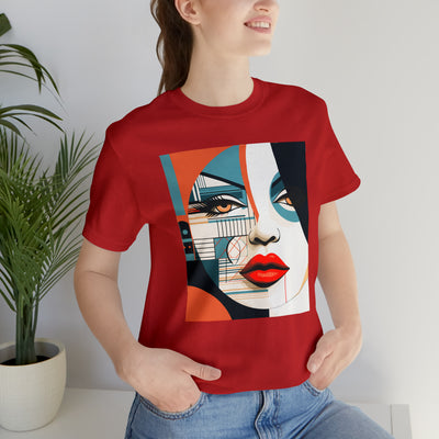 Graphical art and suprematism collection: Round girl's face with red lips