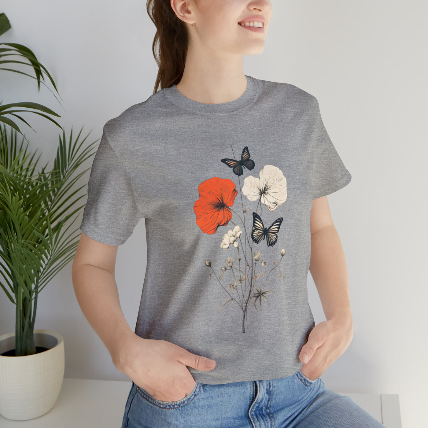 Minimalist design collection: Poppy flowers and butterflies