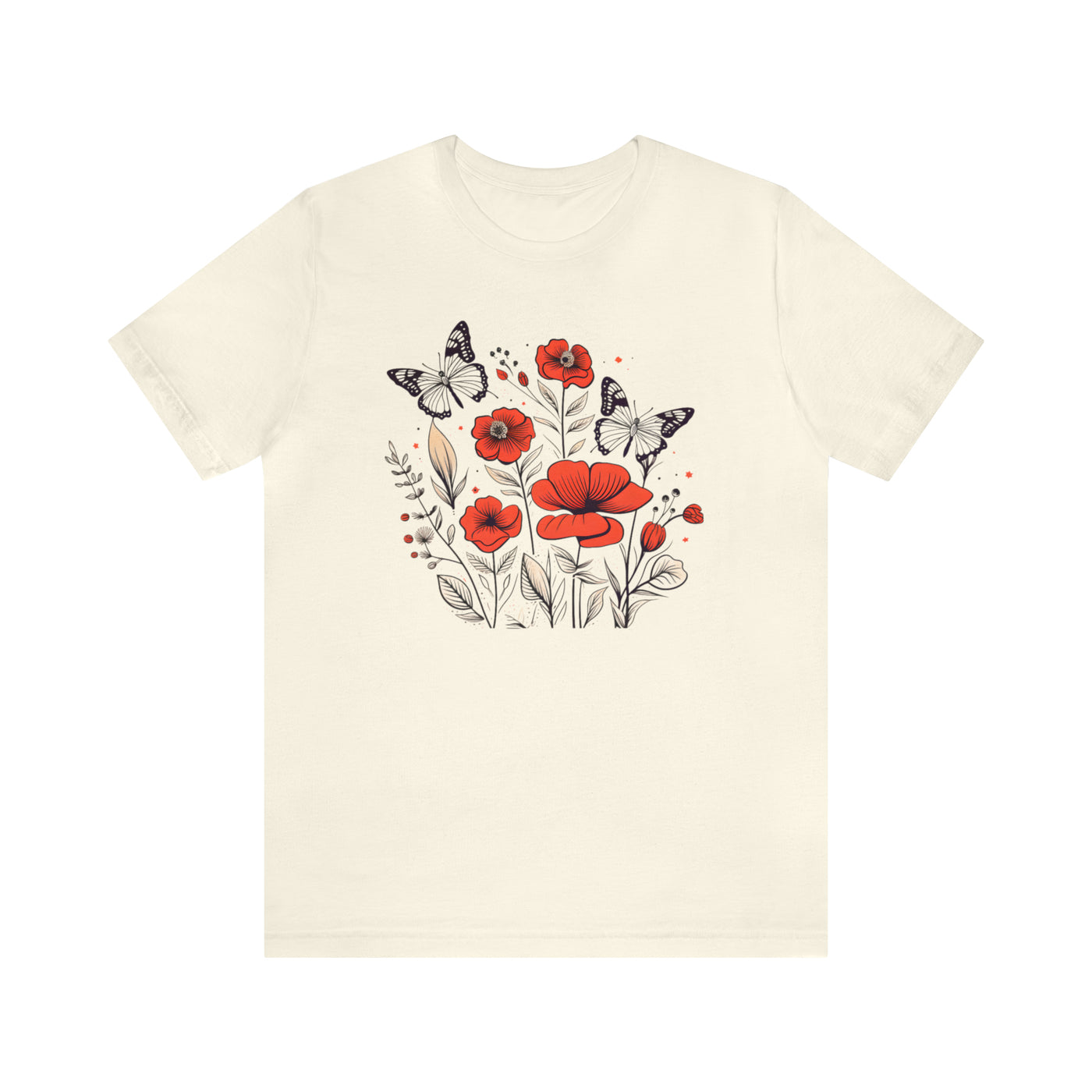 Minimalist graphics collection: Line art Poppy Flowers and Butterflies