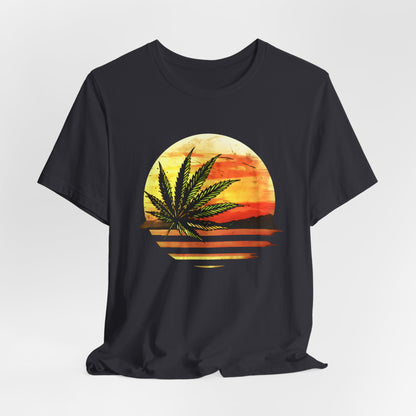 Green Cannabis Leaf Sunset T-shirt design