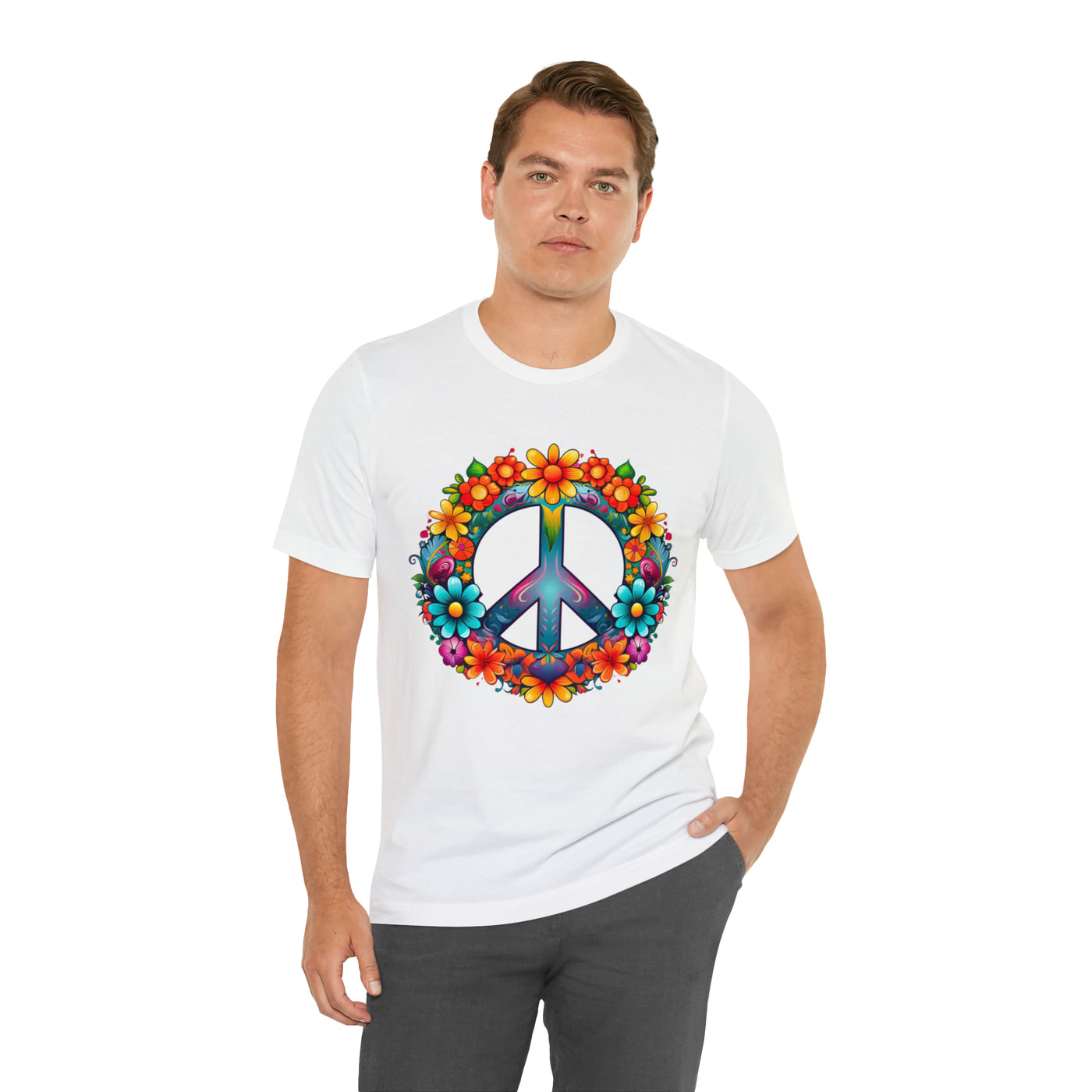 SAY NO TO WAR COLLECTION: Peace and Love symbol in fowers