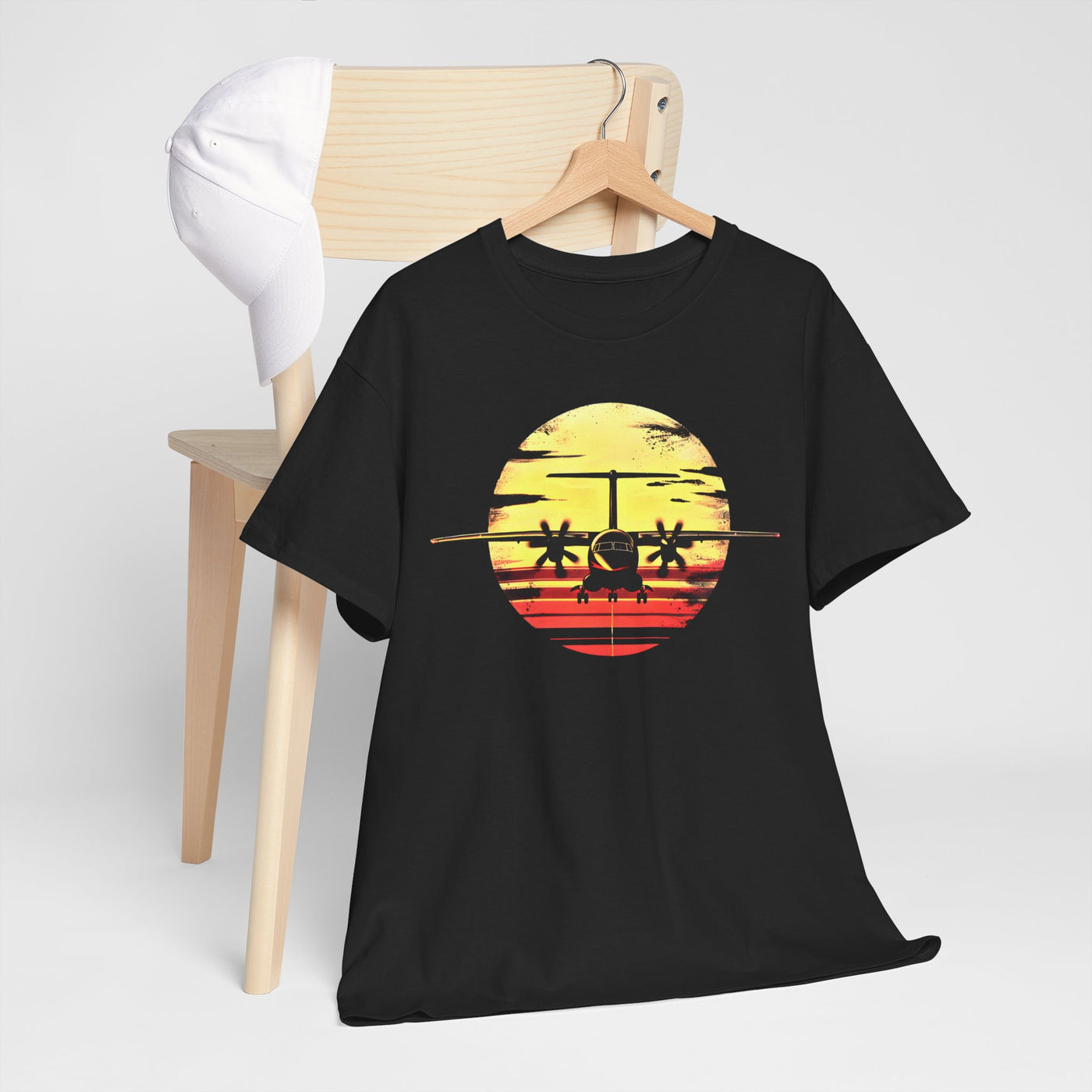 ATR-72 Turboprop Sunset Graphic T-Shirt – Aviation Art | Premium Cotton Tee