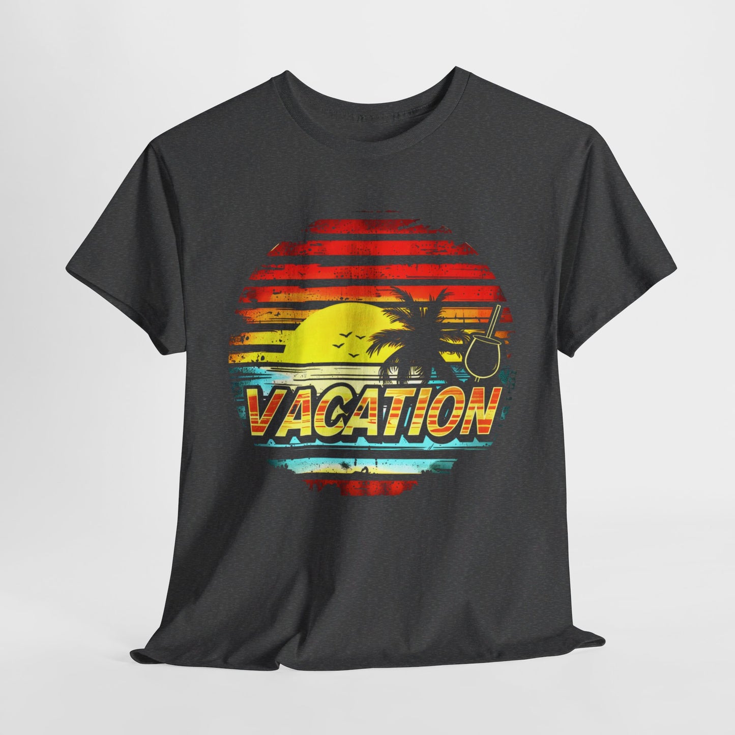 Sunset Cocktail Vacation T-Shirt – Tropical Vibes Graphic Tee for Beach Lovers