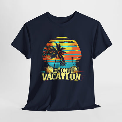 "Coconut Vacation T-Shirt - Tropical Island Vibes, Summer Beachwear"