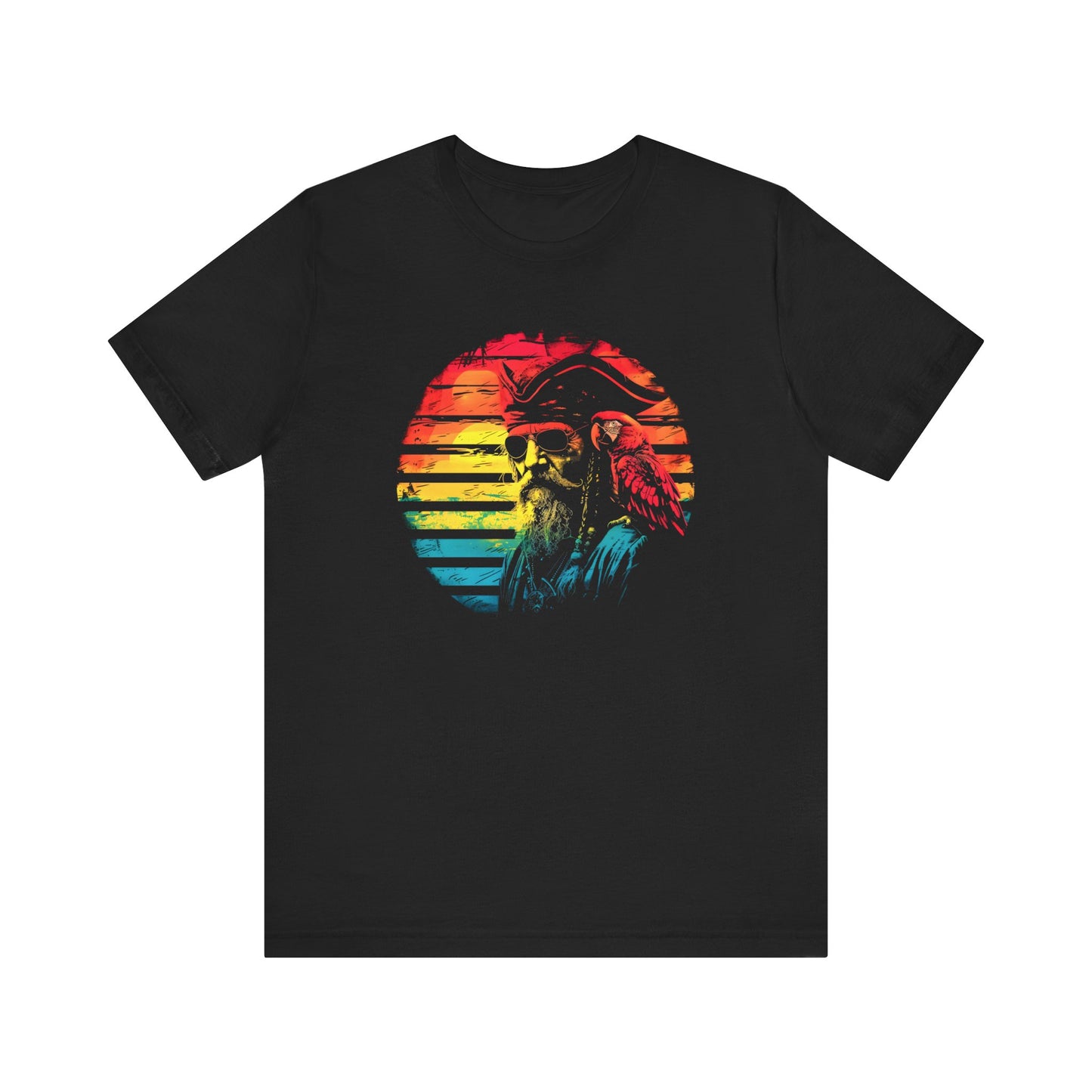 Cool Vintage Pirate in Sunshades  with a Parrot Graphic Unisex Tee - Perfect for Summer Adventures