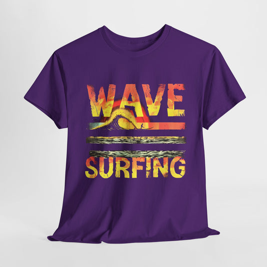 Wave Striped Sunset Surfing T-Shirt – Trendy Surfwear for Ocean Lovers