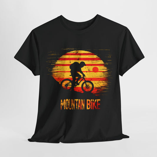 "Mountain Biking Sunset T-Shirt – Bold Trail Rider Graphic Tee for Adventure Seekers"