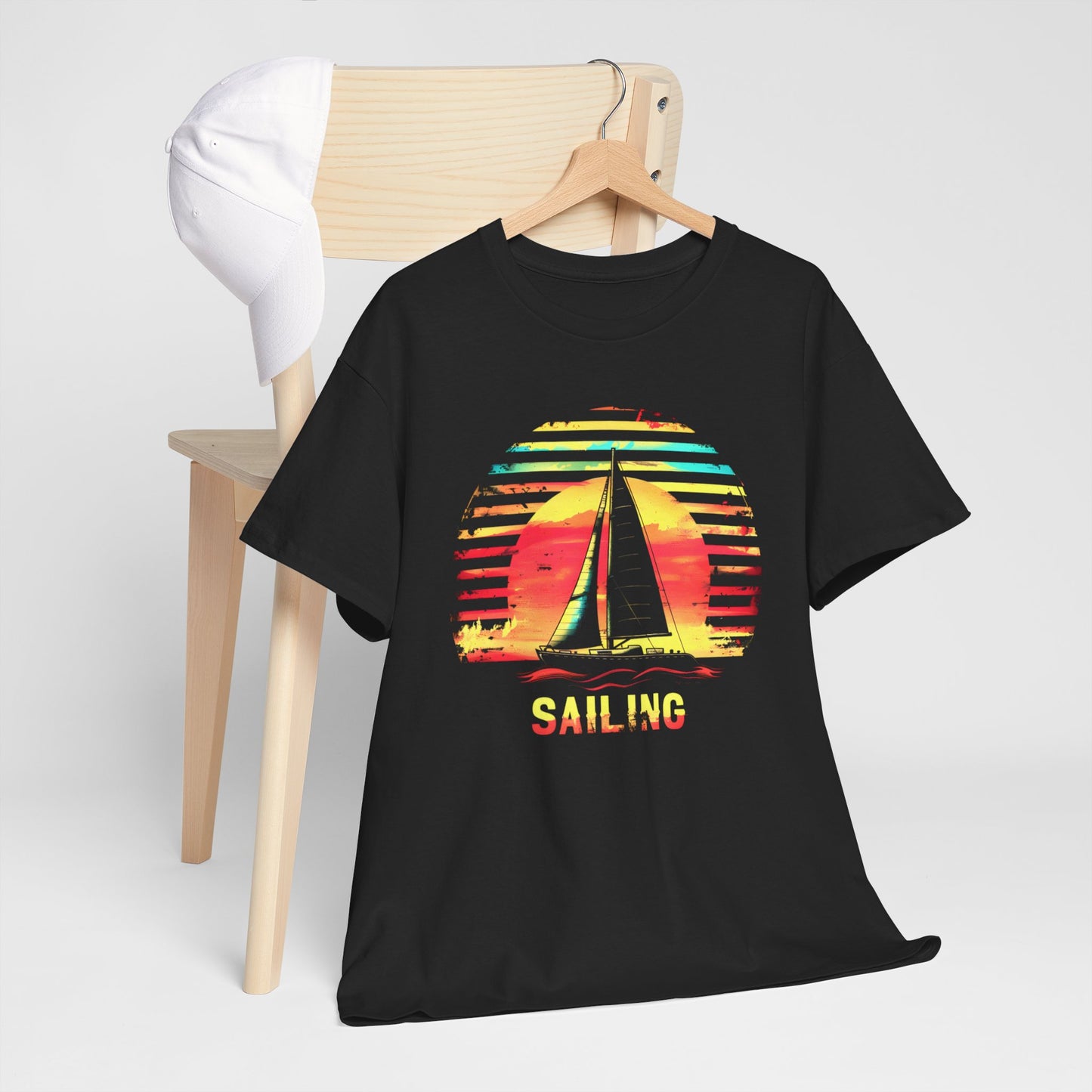 "Sailing Sunset Nautical T-Shirt - Elegant Twilight Sail Design"