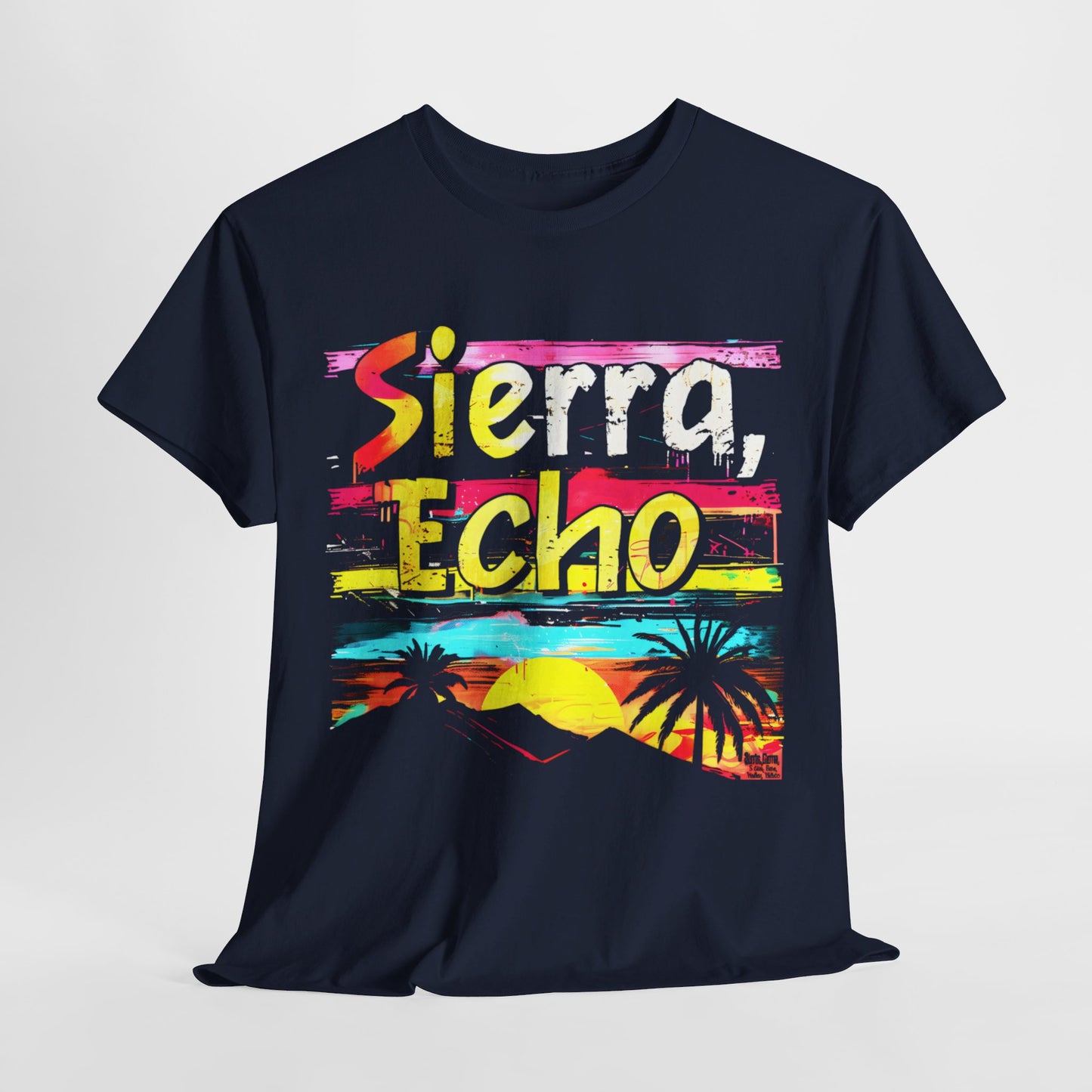 "Sierra, Echo Beach Sunset" T-Shirt – Relaxed Vibe with a Tactical Twist