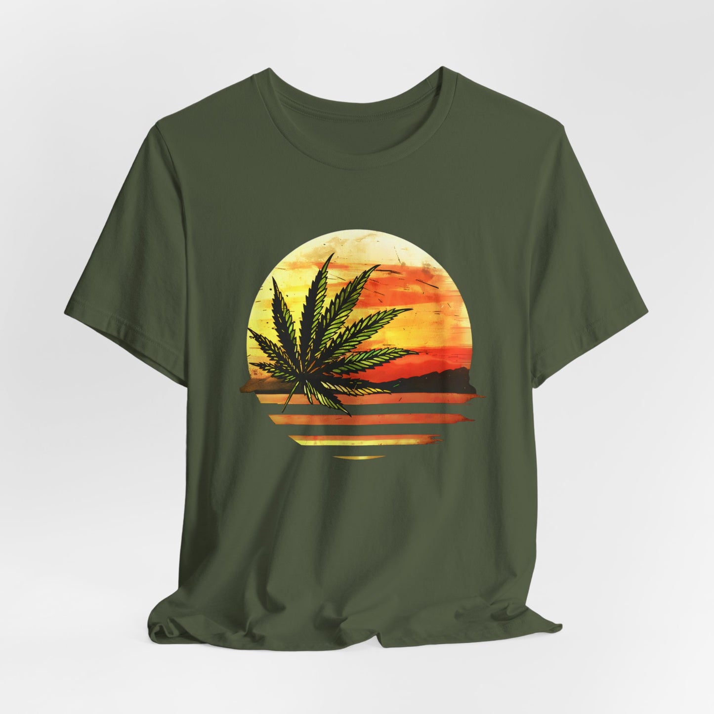 Green Cannabis Leaf Sunset T-shirt design