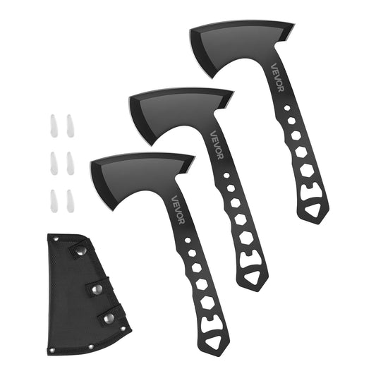 Wurfäxte Und Tomahawks 3-tlg. Axtwurfbeil-Set, Multifunktionsgriff Mit Schraubenschlüssel & Flaschenöffner, Edelstahl, Mit Schwarzer Nylonscheide, Für Freizeit Wettkampf Camping-Requisiten