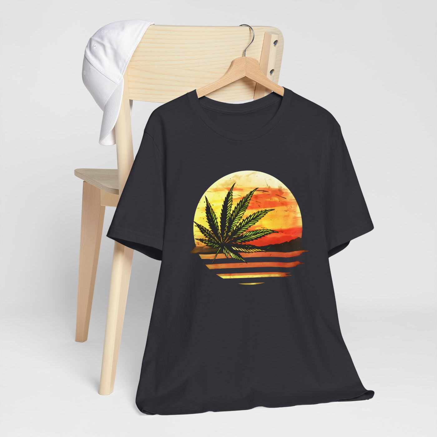 Green Cannabis Leaf Sunset T-shirt design