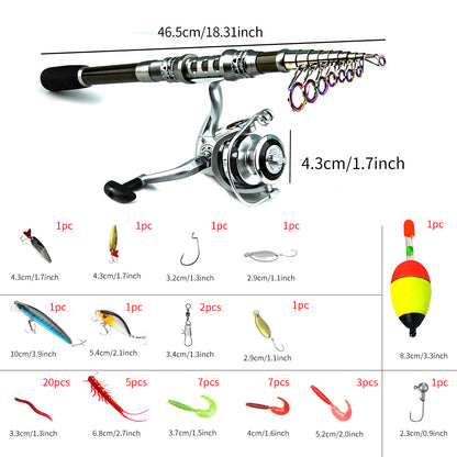 Telescopic Portable Long-Cast Rod And Reel Fishing Tackle Lure Rod Full Set