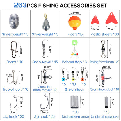Support pan European shipping--263pcs Outdoor Fishing Accessories Set With Tackle Box Including Plier Jig Hooks Sinker Weight Swivels Snaps Sinker Slides Kit