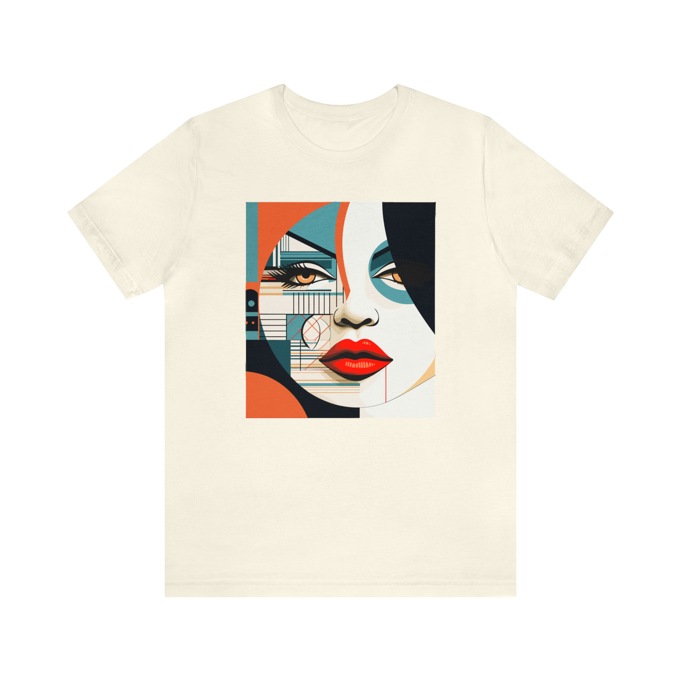 Graphical art and suprematism collection: Round girl's face with red lips