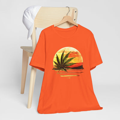 Green Cannabis Leaf Sunset T-shirt design