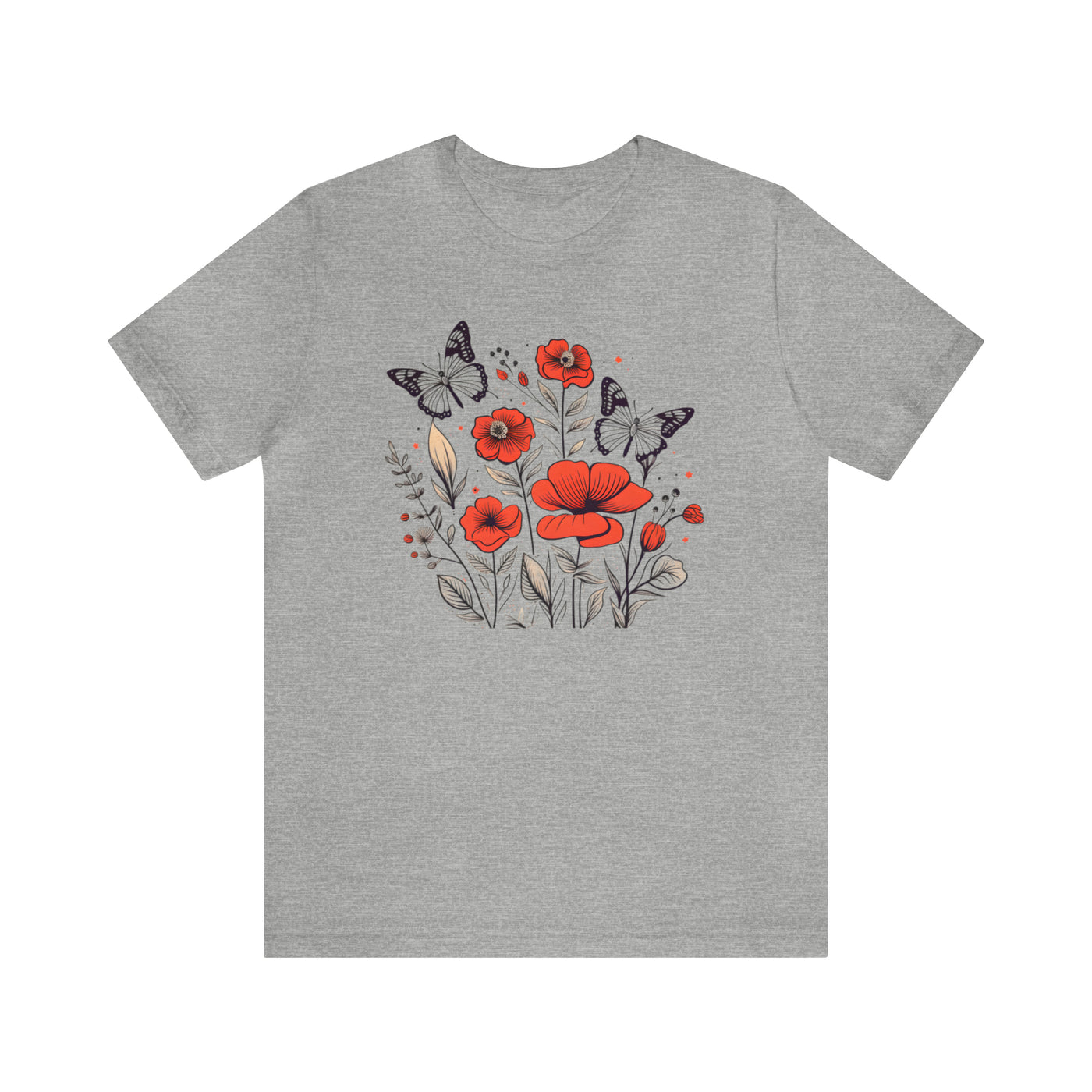 Minimalist graphics collection: Line art Poppy Flowers and Butterflies