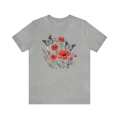 Minimalist graphics collection: Line art Poppy Flowers and Butterflies