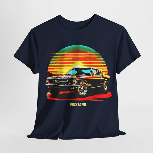 "Mustang Classic Sunset T-Shirt - Vintage Muscle Car Graphic Tee, Retro Auto Apparel"