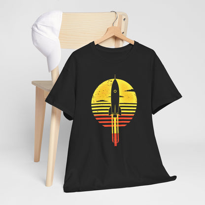 "Sunset Rocket Launch Space Exploration T-Shirt – Astronaut's Dream Graphic Tee"