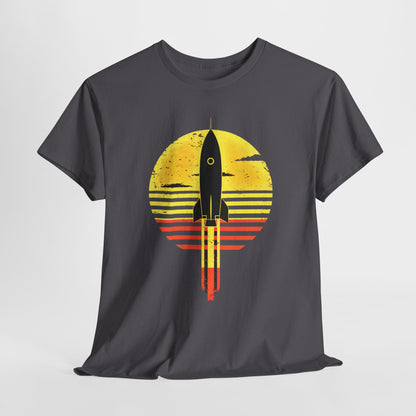 "Sunset Rocket Launch Space Exploration T-Shirt – Astronaut's Dream Graphic Tee"