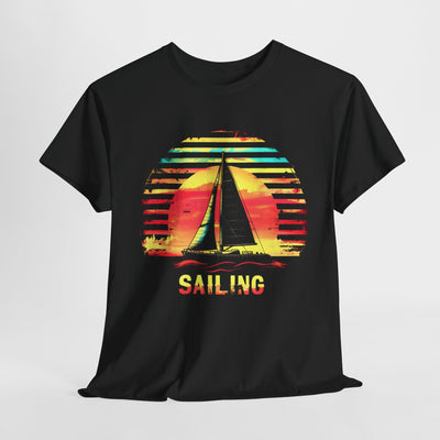 "Sailing Sunset Nautical T-Shirt - Elegant Twilight Sail Design"