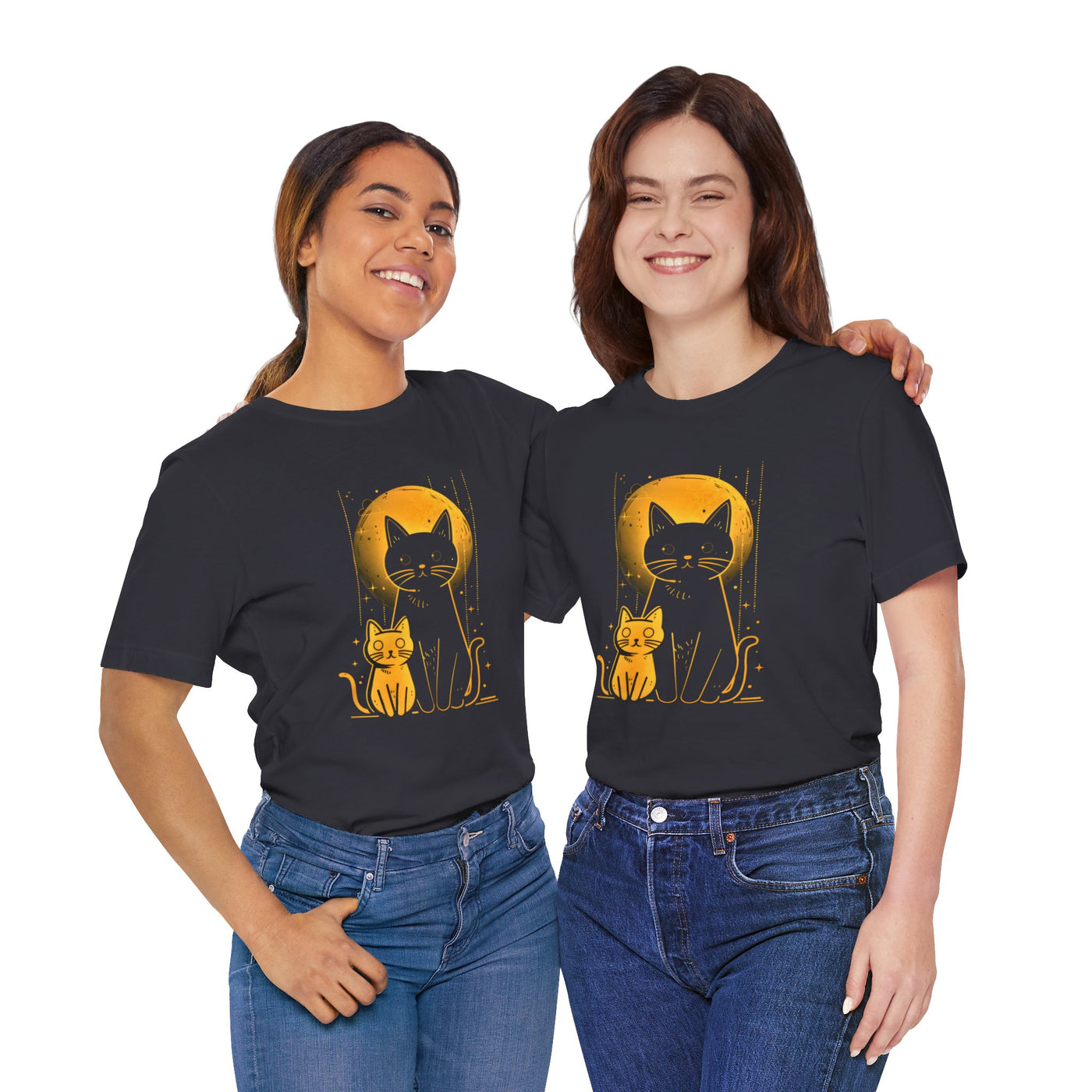 Two Cats Under Full Moon T-shirt Design