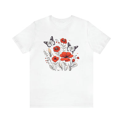 Minimalist graphics collection: Line art Poppy Flowers and Butterflies